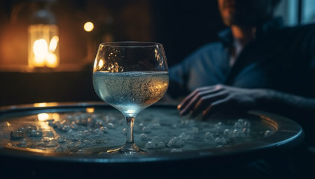 A caucasian hand pours whiskey into a glass, enjoying nightlife generated by artificial intelligenceの素材