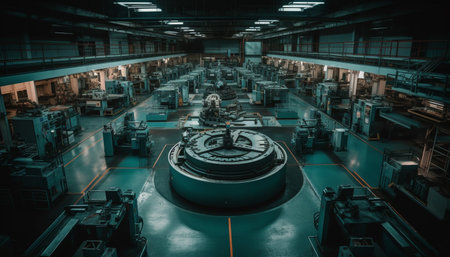 Modern metal industry uses automated machinery in large factories generated by artificial intelligenceの素材