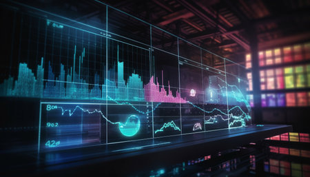 Digital currency trading success Analyzing futuristic stock market data growth generated by artificial intelligenceの素材