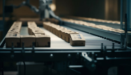 Modern manufacturing equipment in a factory produces heavy machinery indoors generated by artificial intelligenceの素材