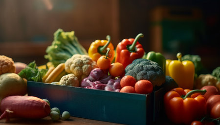 A healthy meal with fresh vegetables, garlic, and variety generated by artificial intelligenceの素材
