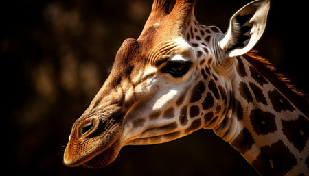Majestic giraffe in the wild, a beauty in nature portrait generated by artificial intelligenceの素材