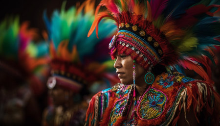 Colorful Brazilian samba dancers bring joy to outdoor festival celebration generated by artificial intelligenceの素材