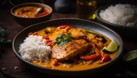 Grilled pork fillet with savory sauce, served on wooden plate generated by artificial intelligenceの素材