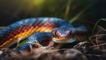 The venomous viper spiral scales and tongue show aggression generated by artificial intelligenceの素材