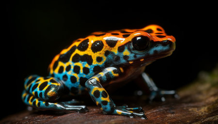 A cute spotted toad sitting in tropical rainforest at night generated by artificial intelligenceの素材