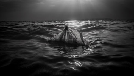 Men on yacht, floating on water, fishing in solitude generated by artificial intelligenceの素材