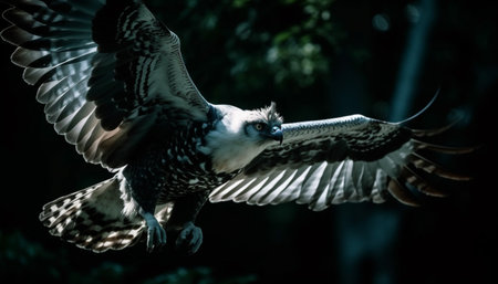 Spread wings, focus on foreground, animal eye majestic bird portrait generated by artificial intelligenceの素材