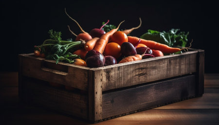 Fresh autumn harvest healthy meal with homegrown organic vegetables and fruits generated by artificial intelligenceの素材