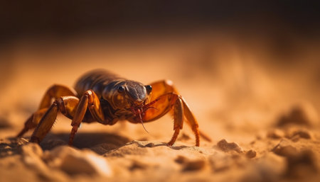 Sunset forest crawling with small arthropods and stinging hornets generated by artificial intelligenceの素材