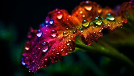 Fresh green leaf with dew drop, nature beauty in close up generated by artificial intelligenceの素材