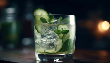 A refreshing mojito cocktail with lime, mint, and lemon soda generated by artificial intelligenceの素材