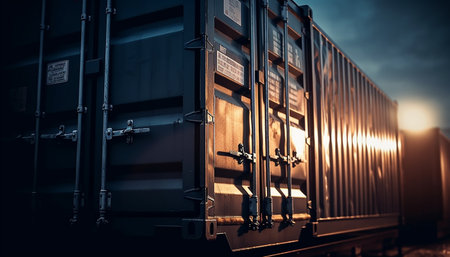 Freight transportation industry uses heavy machinery to move cargo containers generated by artificial intelligenceの素材