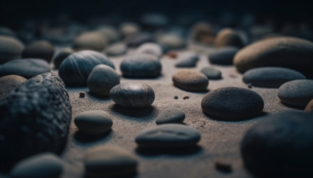 The smooth blue pebble drops into the wet sand generated by artificial intelligenceの素材