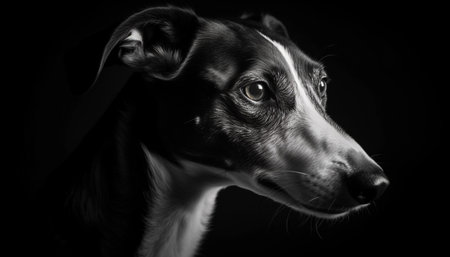Black and white puppy with cute snout looking at camera generated by artificial intelligenceの素材