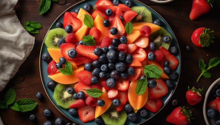 A gourmet fruit salad with a variety of healthy berries generated by artificial intelligenceの素材