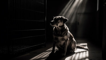 A cute purebred retriever puppy sitting outdoors, looking sad generated by artificial intelligenceの素材