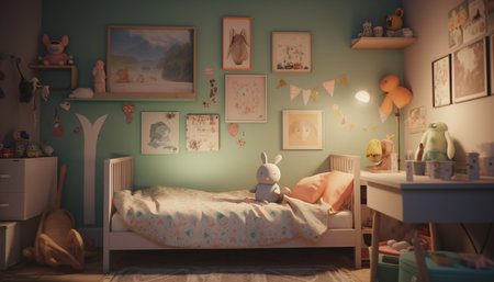 A playful rabbit sits on cushion, enjoying indoor fun generated by artificial intelligenceの素材