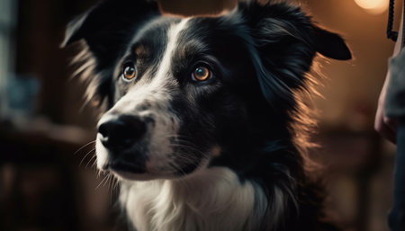 Cute puppy portrait Border Collie and Australian Shepherd sitting outdoors generated by artificial intelligenceの素材