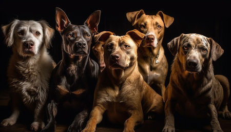 A cute purebred puppy sitting in a row, looking indoors generated by artificial intelligenceの素材