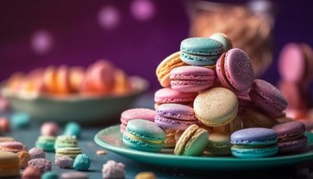 French macarons delicate, colorful, sweet, and oh so indulgent generated by artificial intelligenceの素材