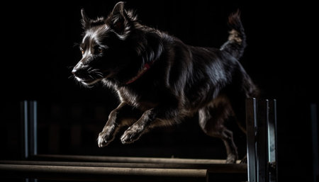 A playful puppy jumping, running, and sitting for a portrait generated by artificial intelligenceの素材