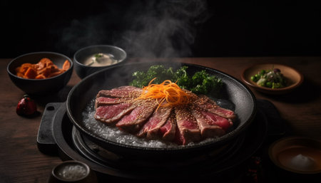 A gourmet sirloin steak grilled to perfection on the barbecue generated by artificial intelligenceの素材