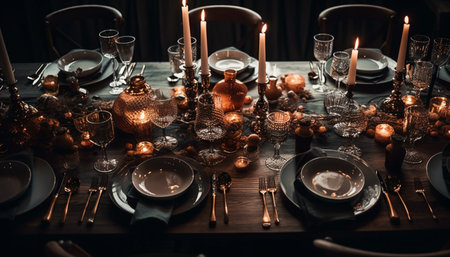 Elegant still life of antique crockery and wine bottle collection generated by artificial intelligenceの素材