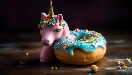 Celebrate with a gourmet chocolate cupcake, colorful and indulgent generated by artificial intelligenceの素材