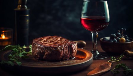 Grilled sirloin steak fillet, cooked to rare perfection on grill generated by artificial intelligenceの素材