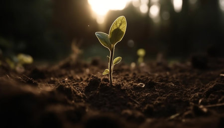 New life sprouts from seedling, bringing fresh green growth outdoors generated by artificial intelligenceの素材