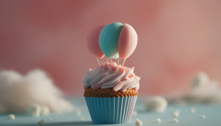 Cute cupcakes with pink icing and confetti for celebration event generated by artificial intelligenceの素材