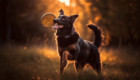 A playful puppy enjoys the sunlight, playing with a ball generated by artificial intelligenceの素材