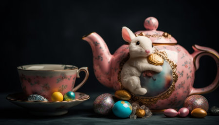 An ornate teapot and mug, a cute souvenir from tradition generated by artificial intelligenceの素材