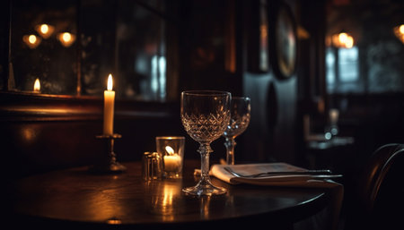 Luxury candlelit celebration in elegant domestic room with wine and decoration generated by artificial intelligenceの素材