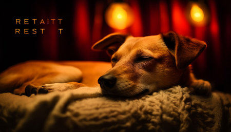 A cute puppy sleeping comfortably on a pillow indoors generated by artificial intelligenceの素材