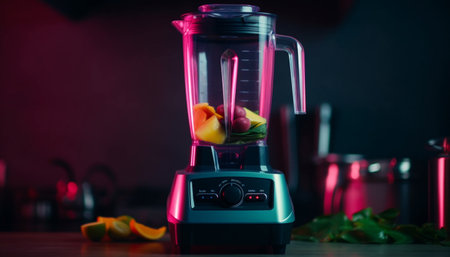 Refreshing gourmet cocktail mixing organic citrus fruit and healthy vegetables generated by artificial intelligenceの素材