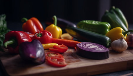 Healthy vegetarian salad with fresh organic ingredients on wooden table generated by artificial intelligenceの素材