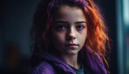 The young woman portrait captured her beauty and loneliness generated by artificial intelligenceの素材