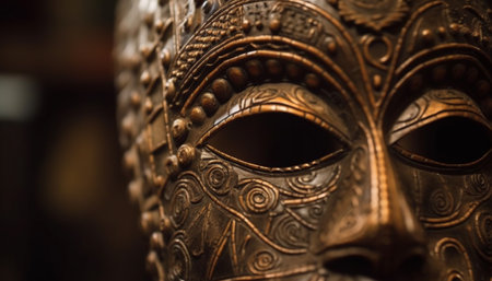 The ancient sculpture of Buddha, a gold colored souvenir from Asia generated by artificial intelligenceの素材