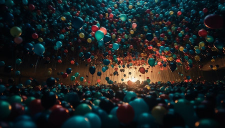 Vibrant colors illuminate abstract celebration with shiny, defocused patterns generated by artificial intelligenceの素材