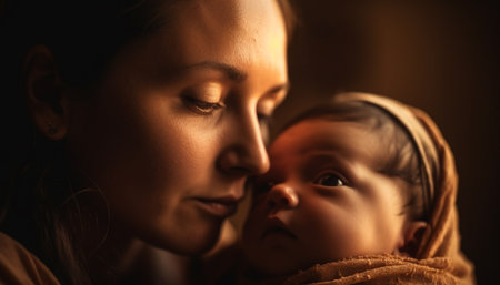 A loving family embraces their newborn baby girl with joy generated by artificial intelligenceの素材
