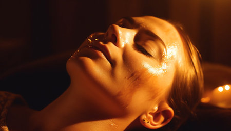 A serene young woman enjoys a beauty treatment at the spa generated by artificial intelligenceの素材