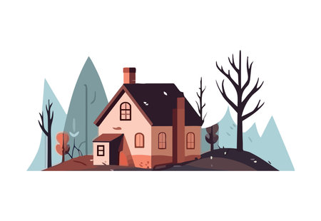 cottage and forest landscape backdropのイラスト素材