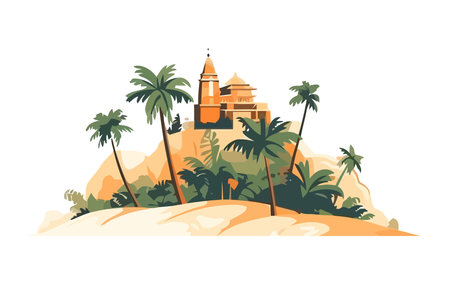 Tropical palm trees, sand and villageのイラスト素材