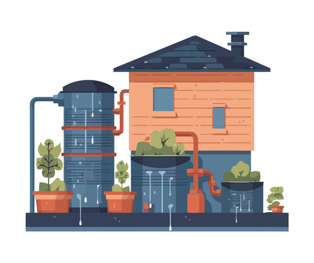 Organic plant icon on modern factory backdropのイラスト素材