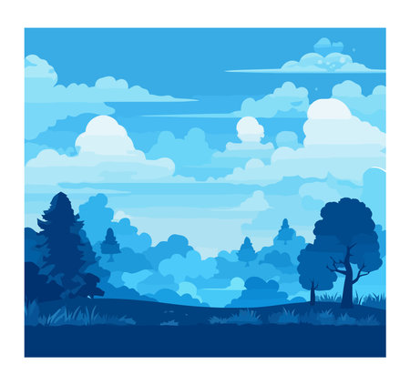 Blue landscape forest trees and skyのイラスト素材