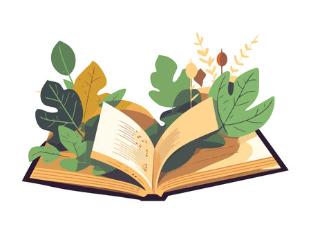 open book and leaves natureのイラスト素材