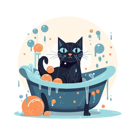 Cute kitten in bathtub bucketのイラスト素材
