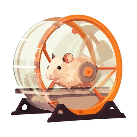 Cute hamster in wheel, isolated on whiteのイラスト素材